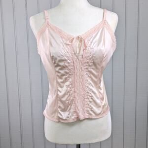 VTG Gigi Light Pink Nylon Lingerie Cami Tank Top Lace Embroidered Medium *READ